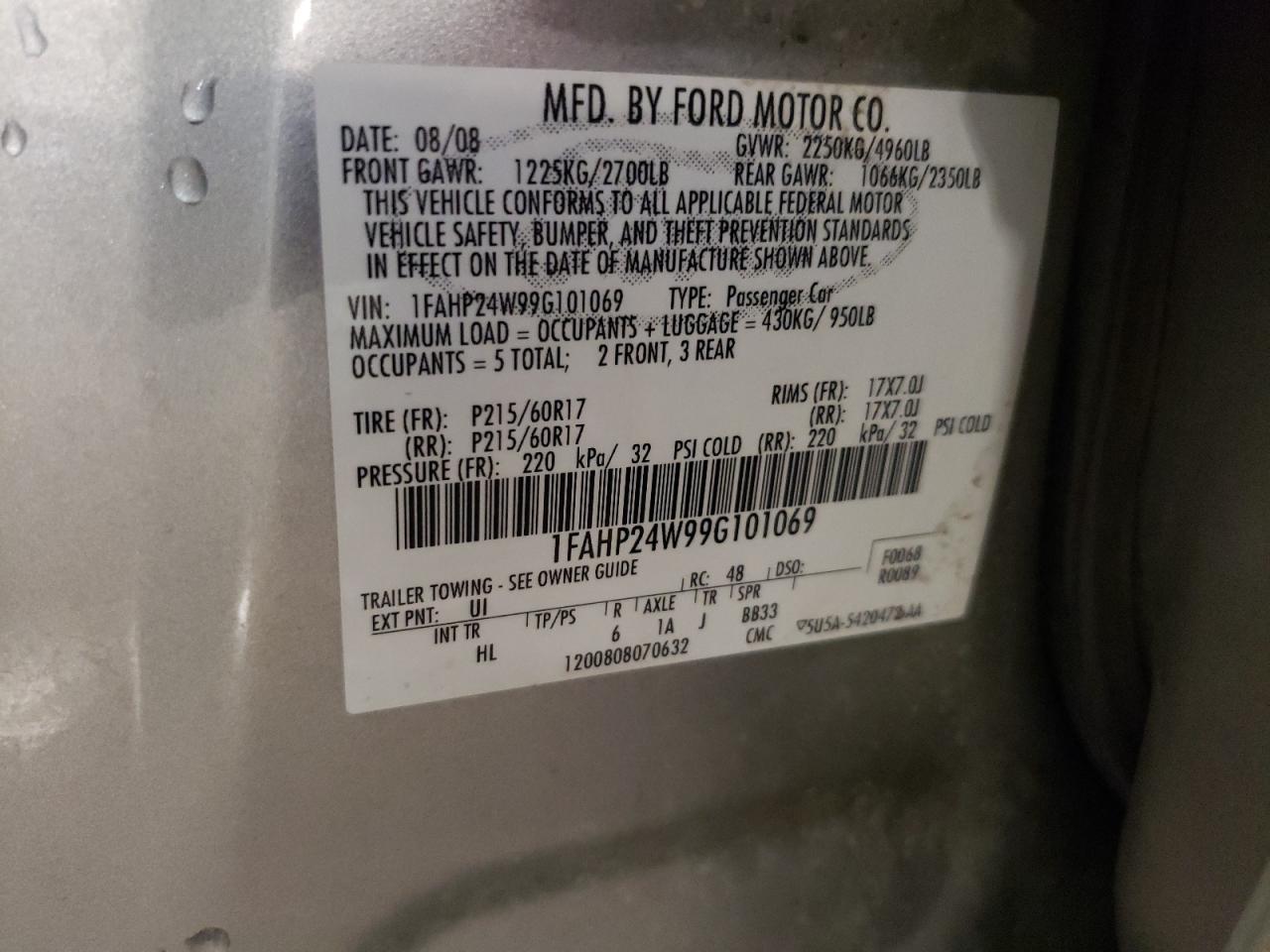 1FAHP24W99G101069 2009 Ford Taurus Sel