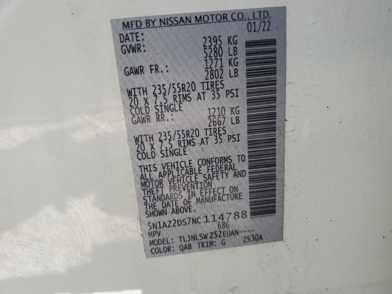 5N1AZ2DS7NC114788 2022 Nissan Murano Platinum