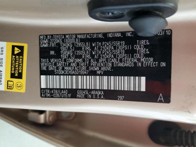 2010 Toyota Highlander Limited VIN: 5TDDK3EH9AS019947 Lot: 56252484