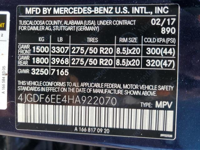 2017 Mercedes-Benz Gls 450 4Matic VIN: 4JGDF6EE4HA922070 Lot: 54575704