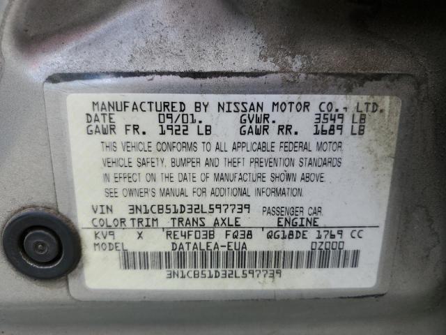 2002 Nissan Sentra Xe VIN: 3N1CB51D32L597739 Lot: 55417734