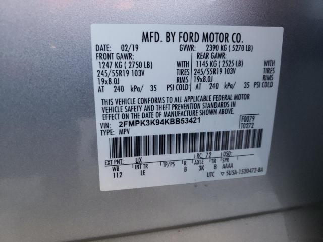 2019 Ford Edge Titanium VIN: 2FMPK3K94KBB53421 Lot: 55422544