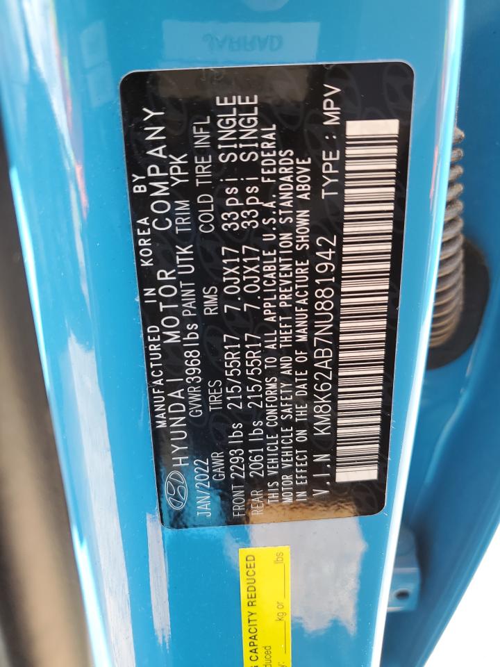 KM8K62AB7NU881942 2022 Hyundai Kona Sel