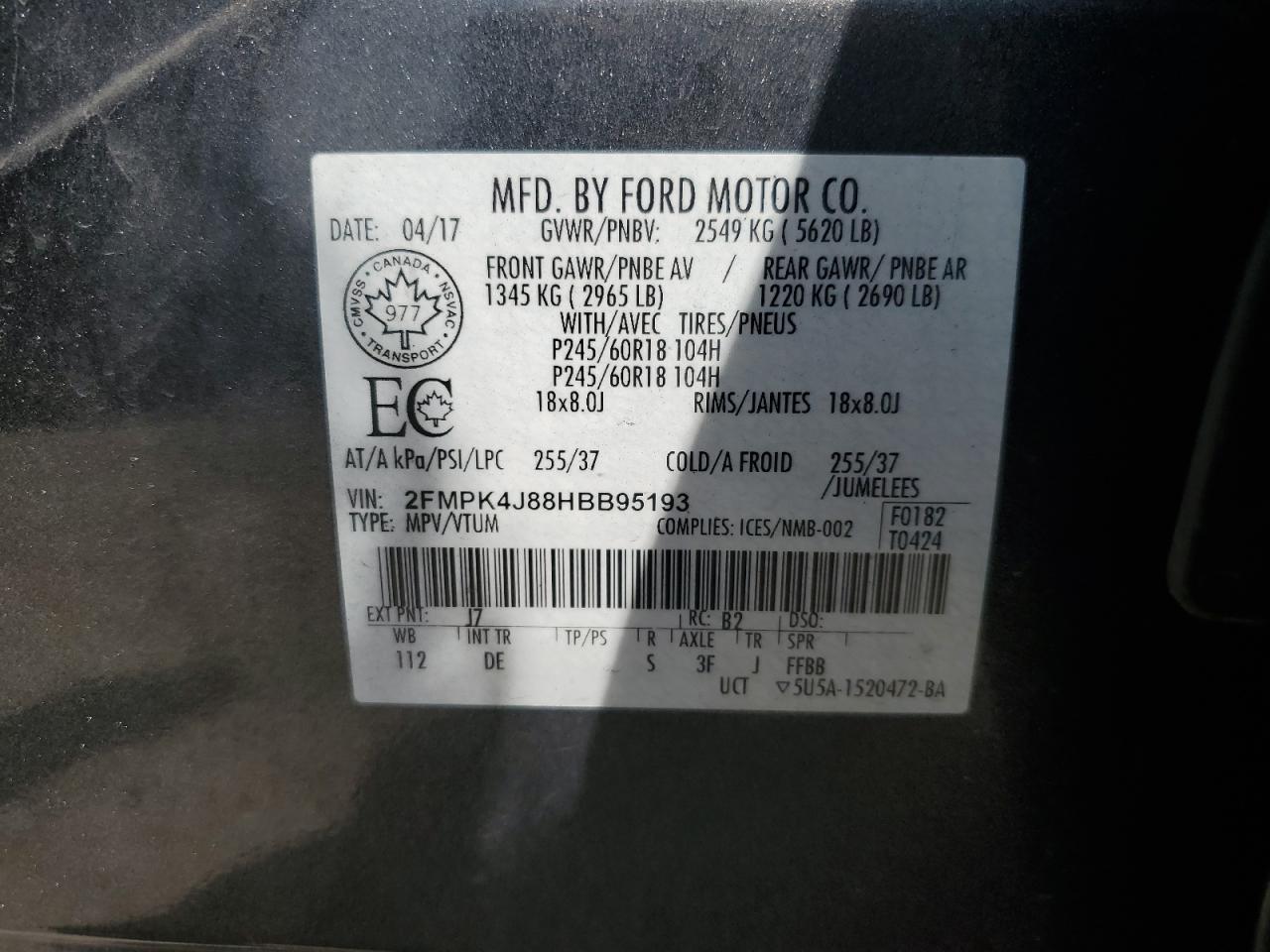 2FMPK4J88HBB95193 2017 Ford Edge Sel