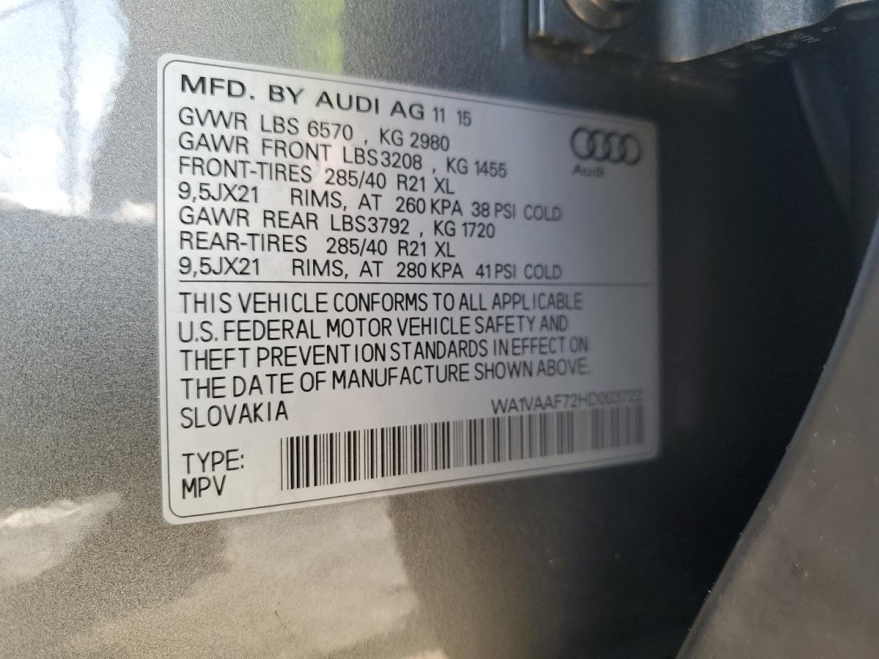 WA1VAAF72HD003722 2017 Audi Q7 Prestige