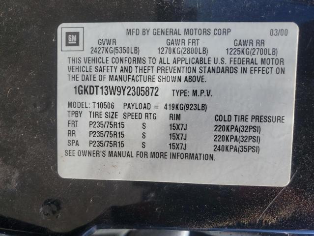 2000 GMC Jimmy / Envoy VIN: 1GKDT13W9Y2305872 Lot: 54071594