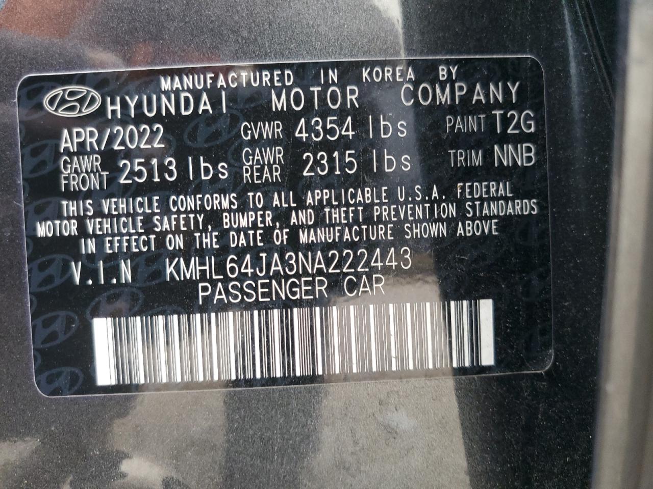 KMHL64JA3NA222443 2022 Hyundai Sonata Sel