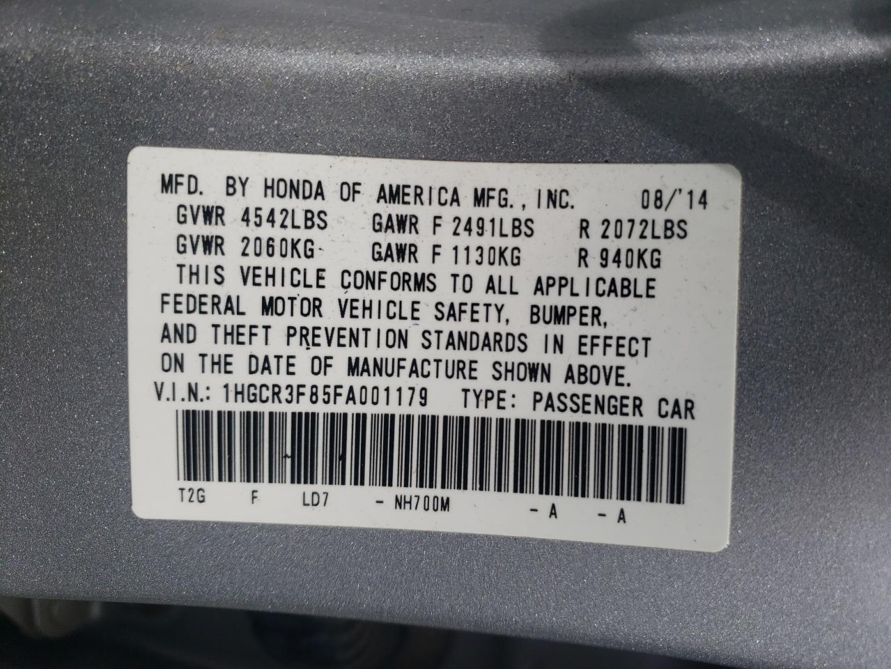 1HGCR3F85FA001179 2015 Honda Accord Exl