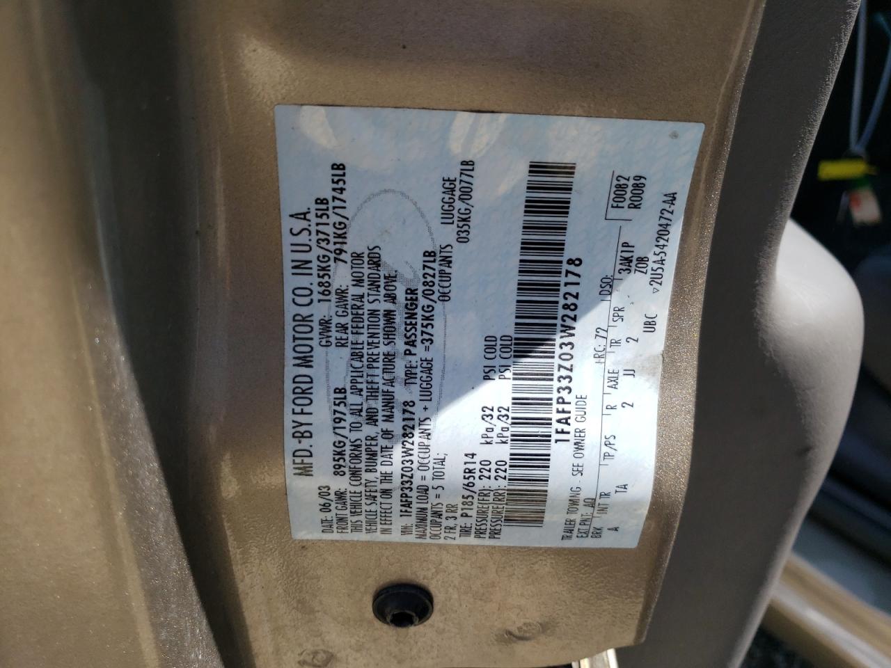 1FAFP33Z03W282178 2003 Ford Focus Lx