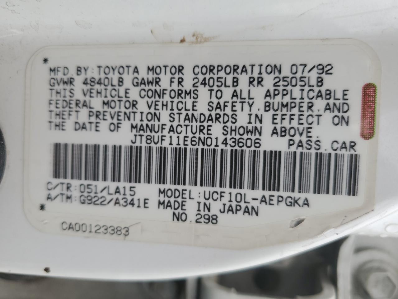 JT8UF11E6N0143606 1992 Lexus Ls 400