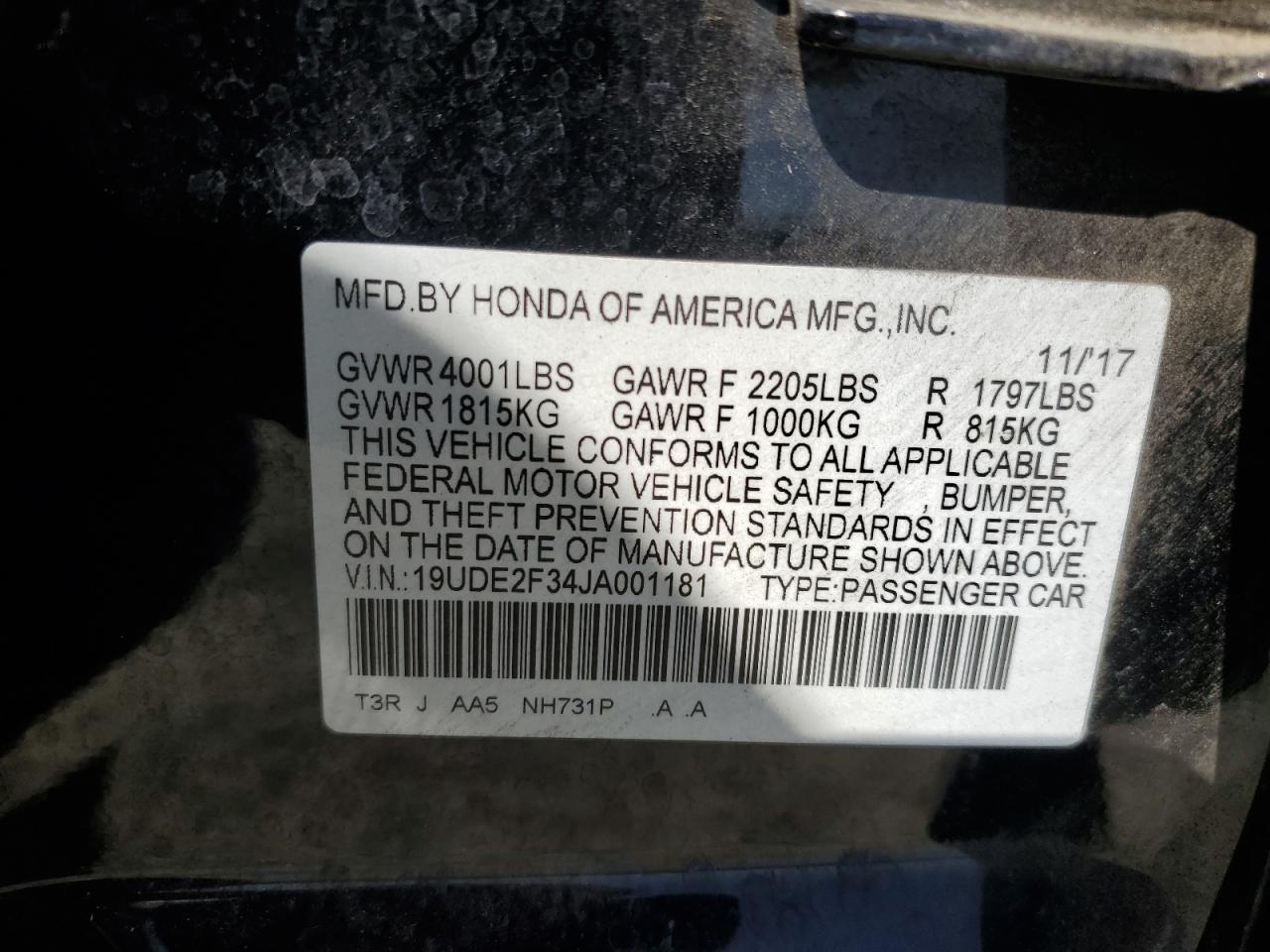 19UDE2F34JA001181 2018 Acura Ilx Base Watch Plus