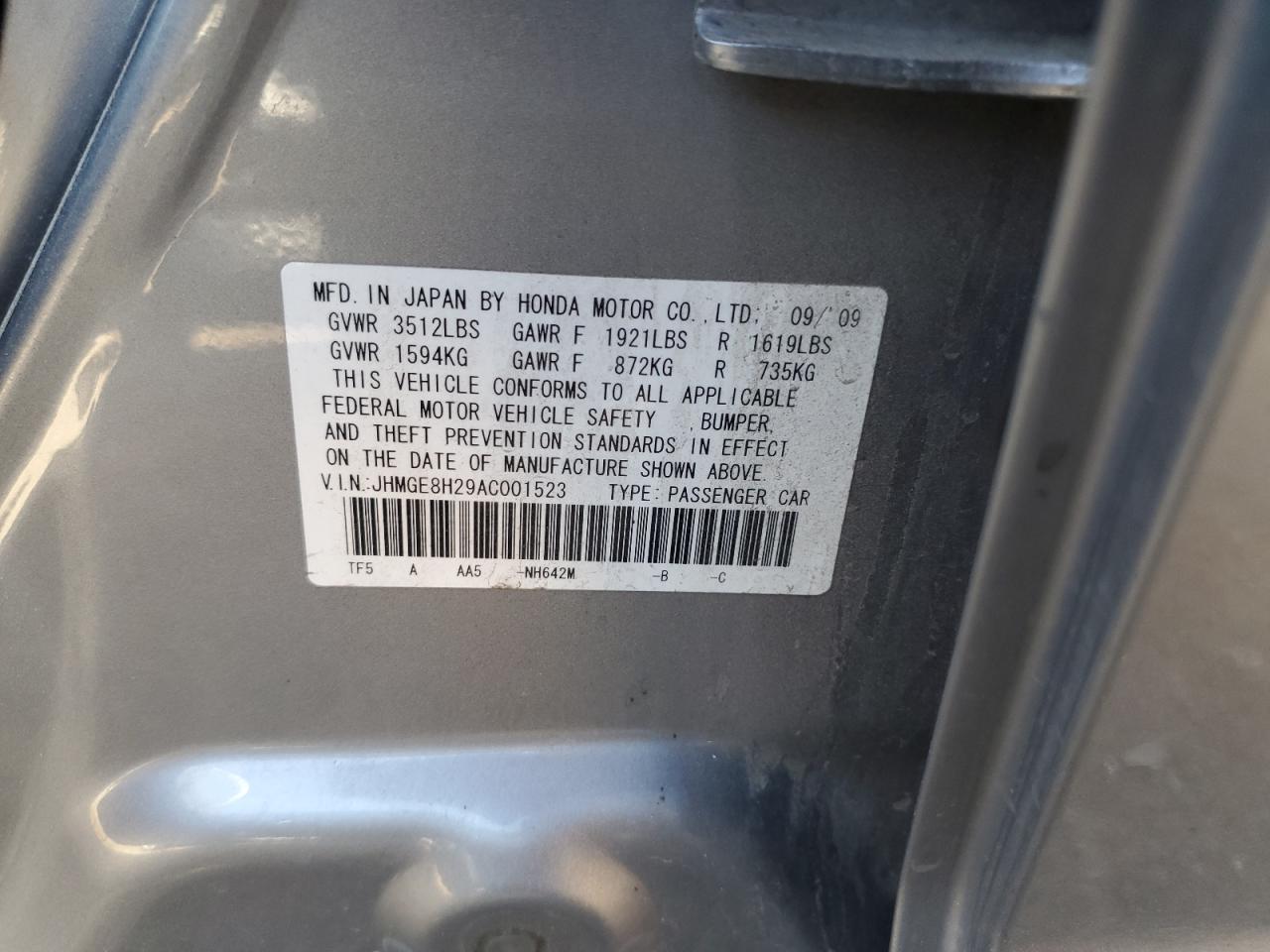 JHMGE8H29AC001523 2010 Honda Fit