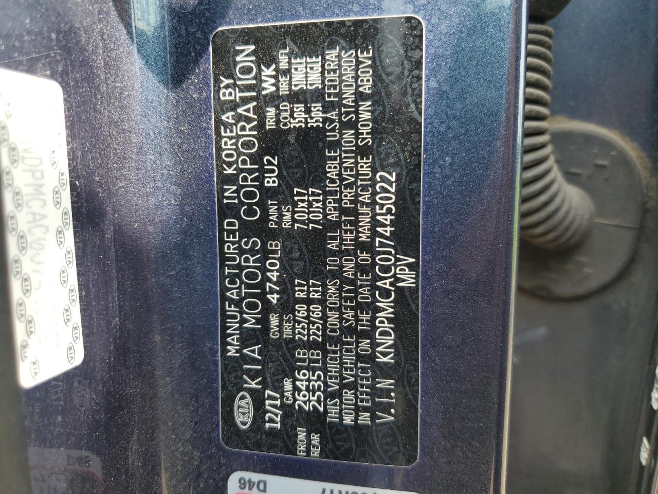 KNDPMCAC0J7445022 2018 Kia Sportage Lx