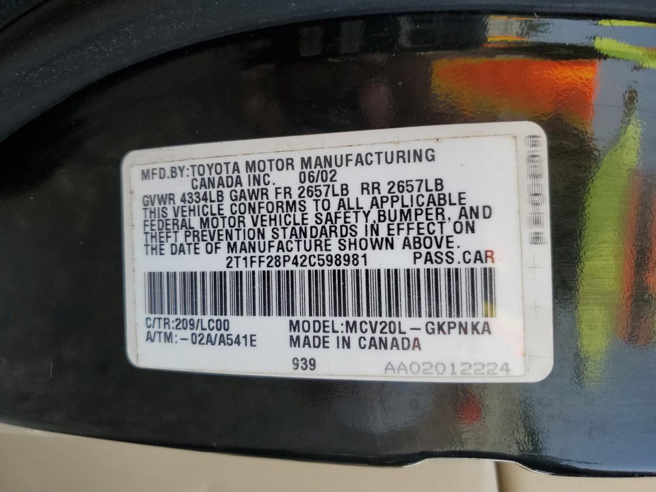 2T1FF28P42C598981 2002 Toyota Camry Solara Se