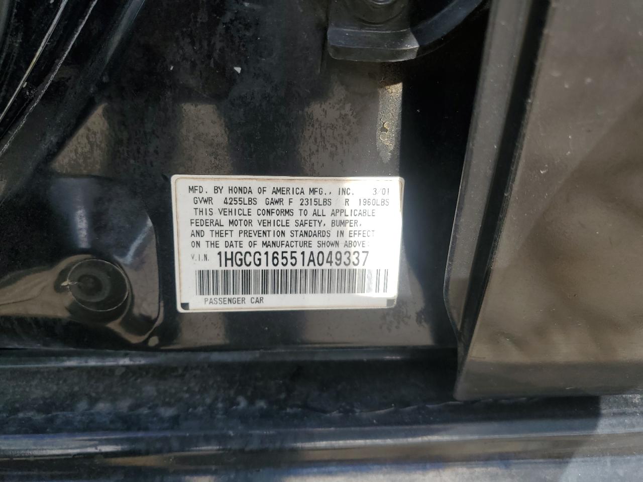 1HGCG16551A049337 2001 Honda Accord Ex