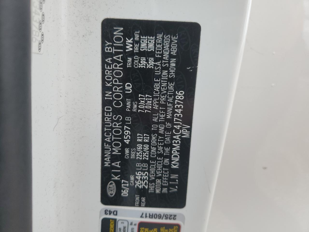 KNDPM3AC4J7343786 2018 Kia Sportage Lx