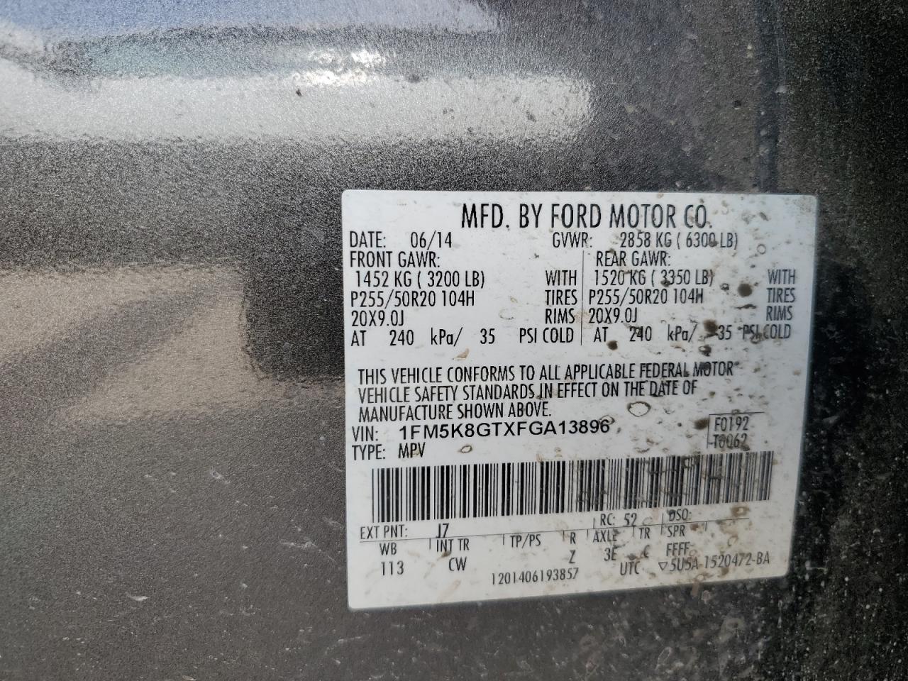 1FM5K8GTXFGA13896 2015 Ford Explorer Sport