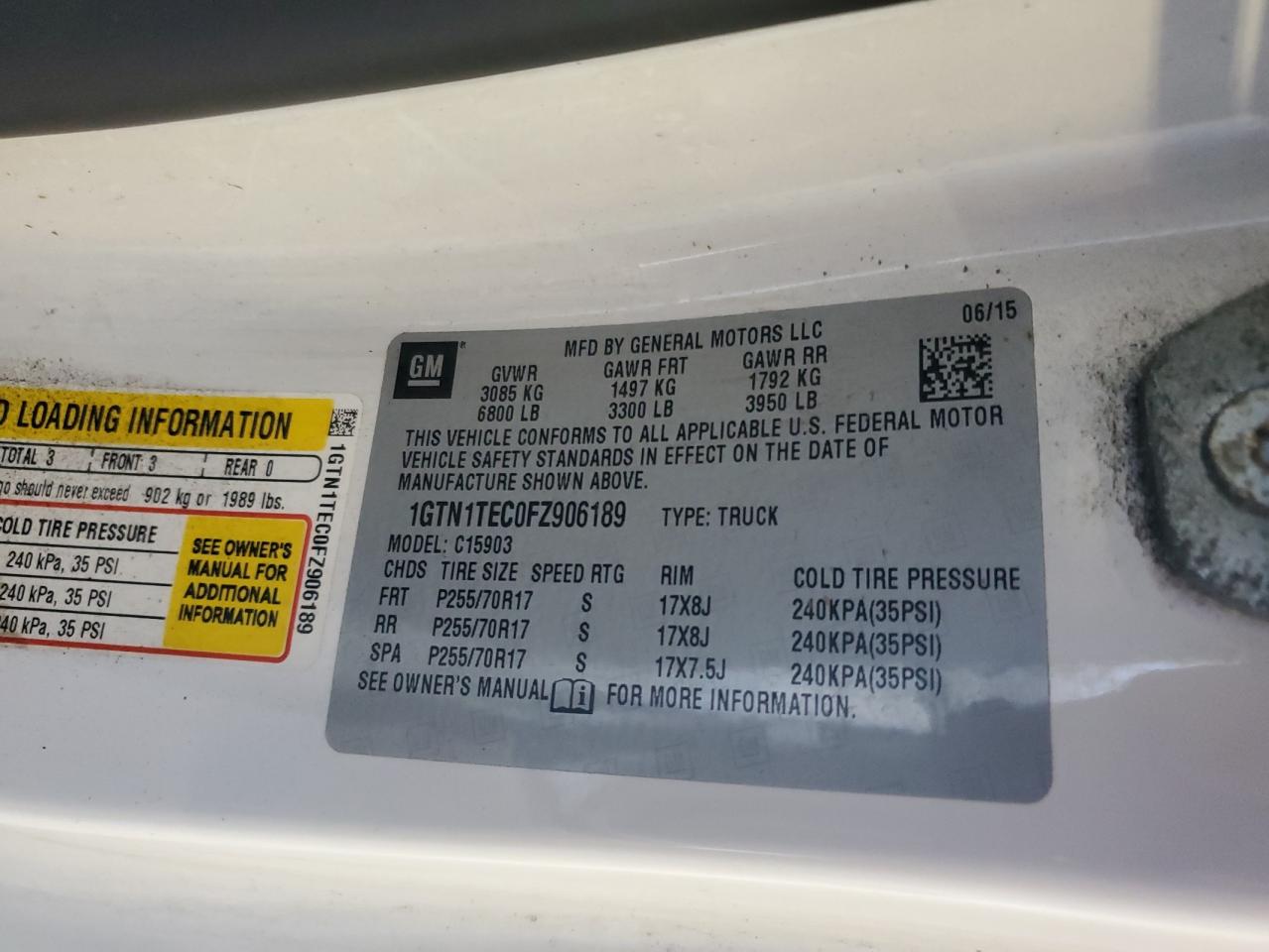 1GTN1TEC0FZ906189 2015 GMC Sierra C1500