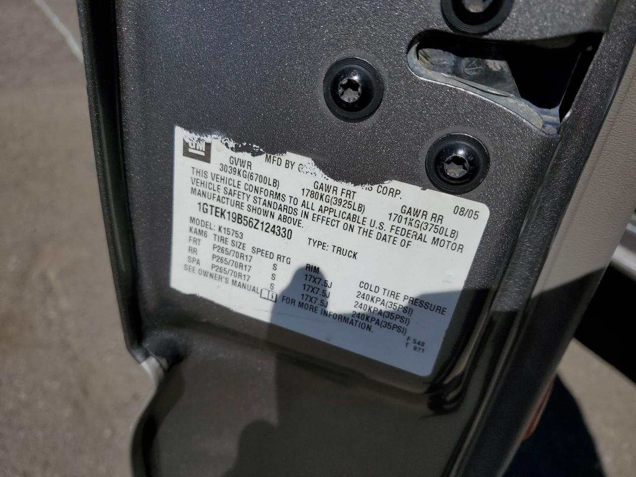 1GTEK19B56Z124330 2006 GMC New Sierra K1500