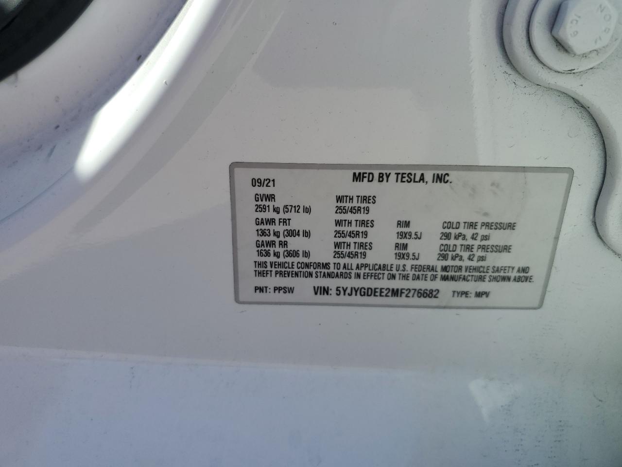 5YJYGDEE2MF276682 2021 Tesla Model Y