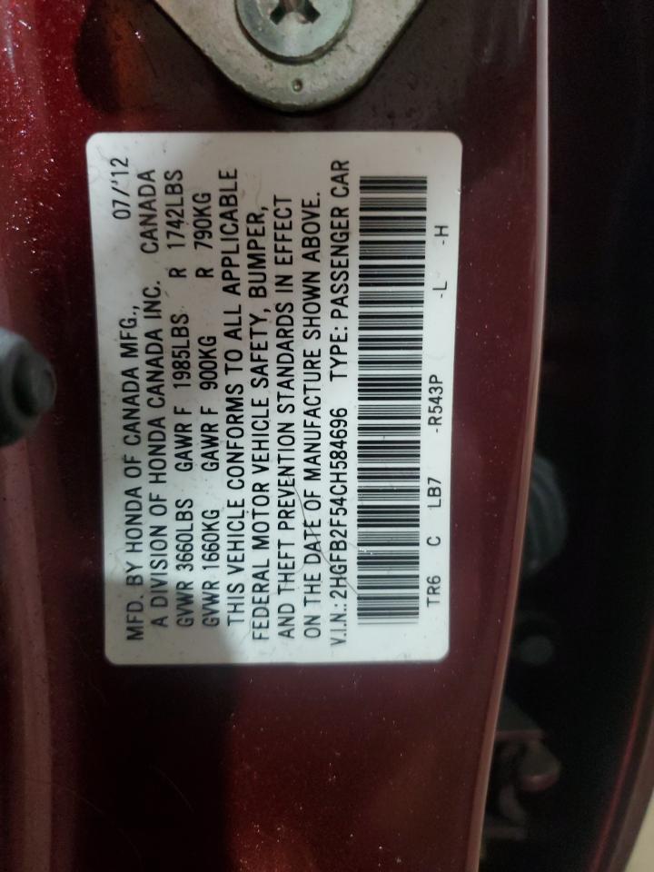 2HGFB2F54CH584696 2012 Honda Civic Lx