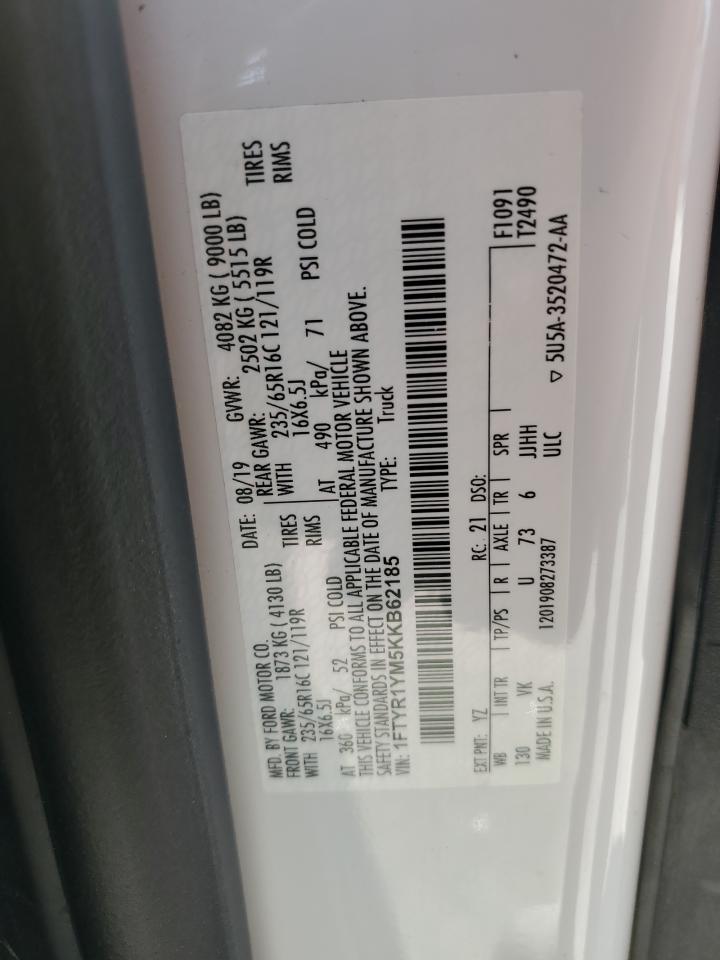 1FTYR1YM5KKB62185 2019 Ford Transit T-250