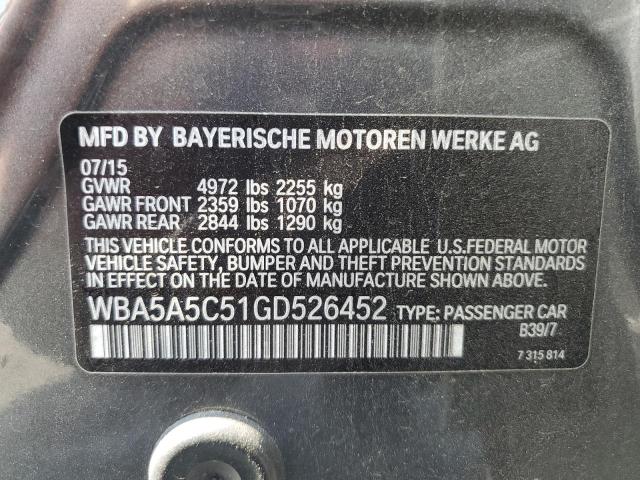 VIN WBA5A5C51GD526452 2016 BMW 5 Series, 528 I no.12