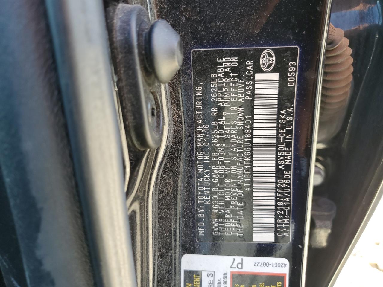 4T1BF1FK6GU188401 2016 Toyota Camry Le