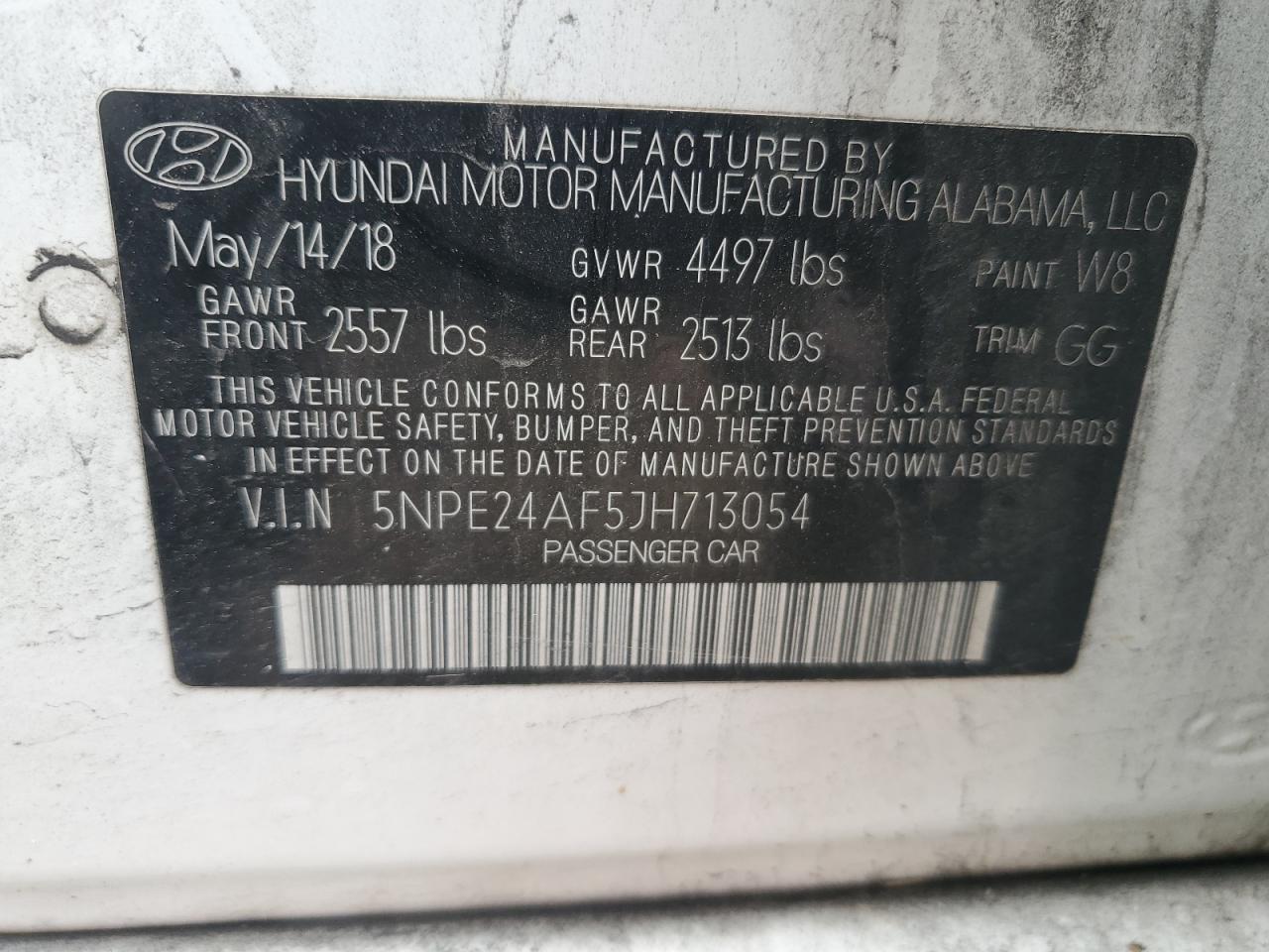 5NPE24AF5JH713054 2018 Hyundai Sonata Se