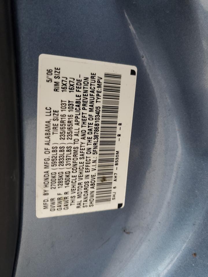 5FNRL38786B103405 2006 Honda Odyssey Exl