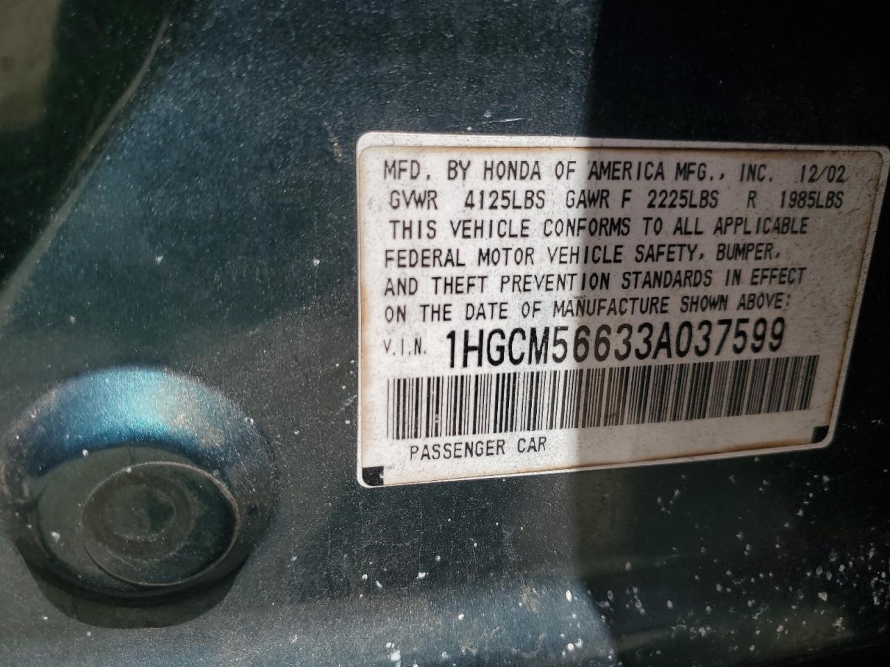 1HGCM56633A037599 2003 Honda Accord Ex