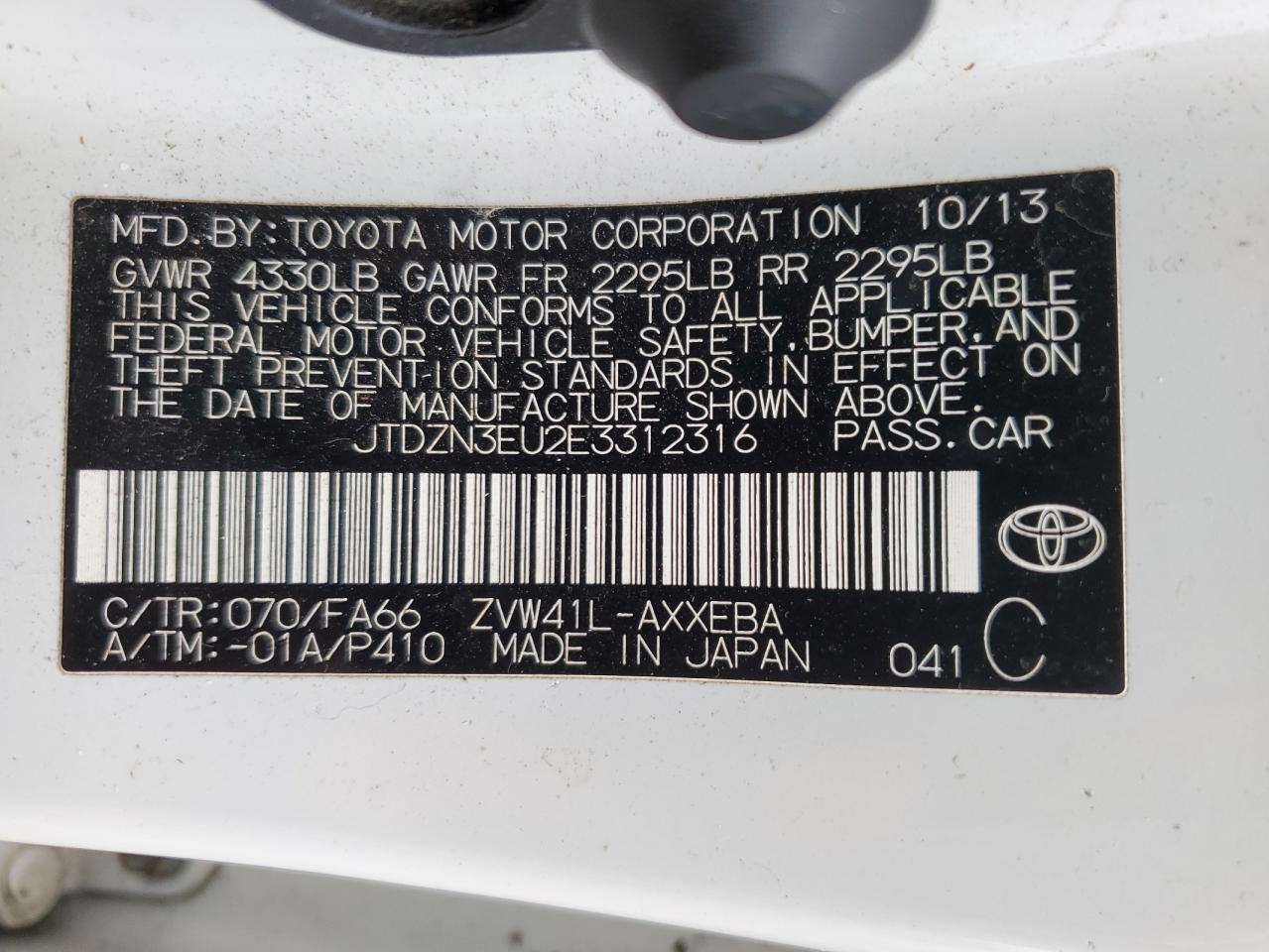 JTDZN3EU2E3312316 2014 Toyota Prius V