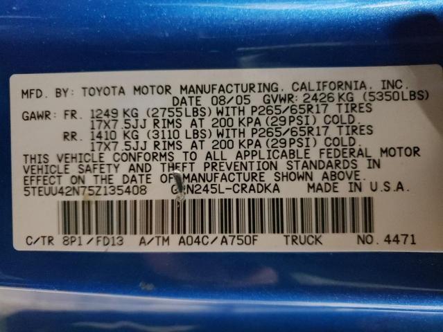 2005 Toyota Tacoma Access Cab VIN: 5TEUU42N75Z135408 Lot: 52345694