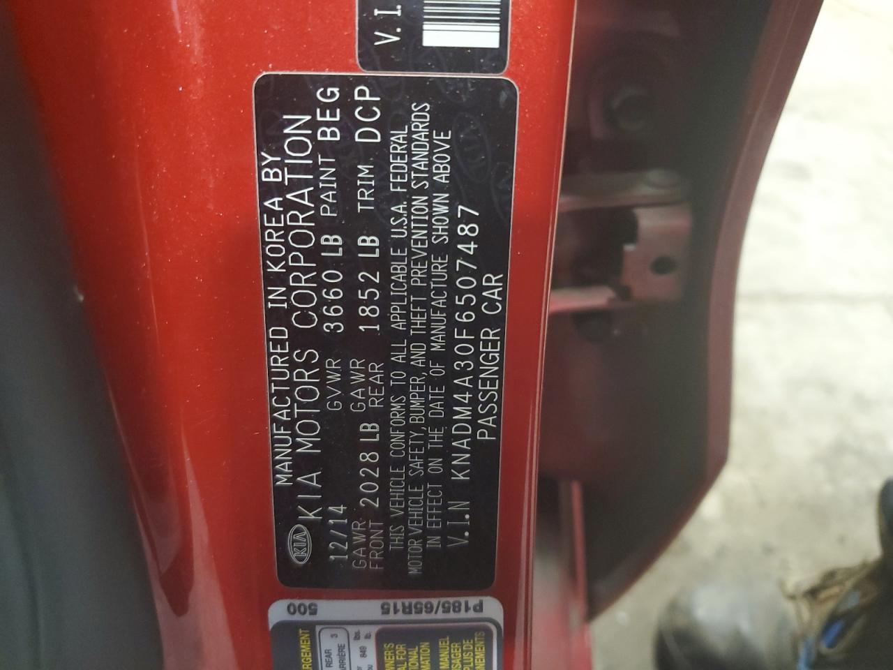 KNADM4A30F6507487 2015 Kia Rio Lx