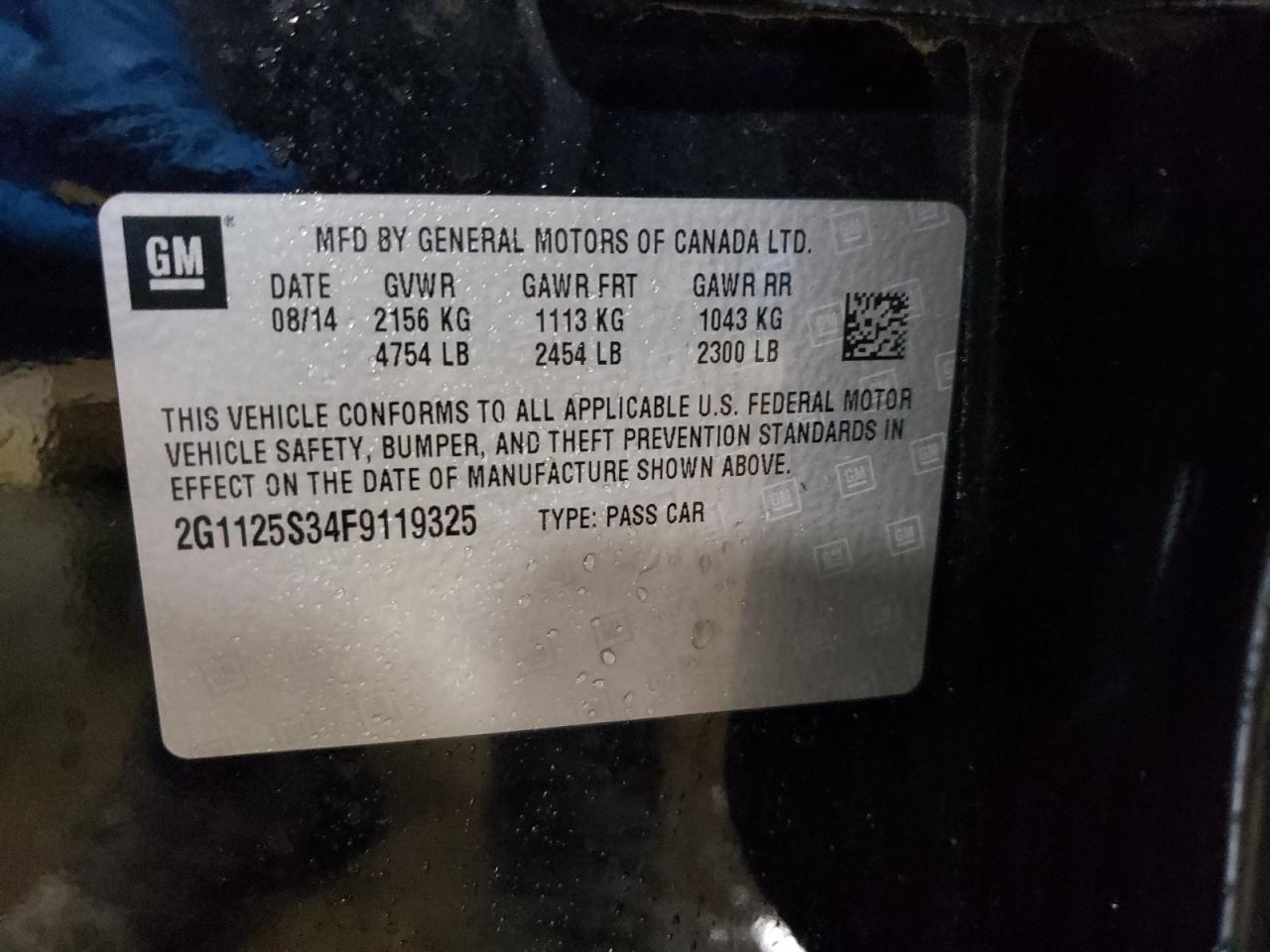 2G1125S34F9119325 2015 Chevrolet Impala Lt