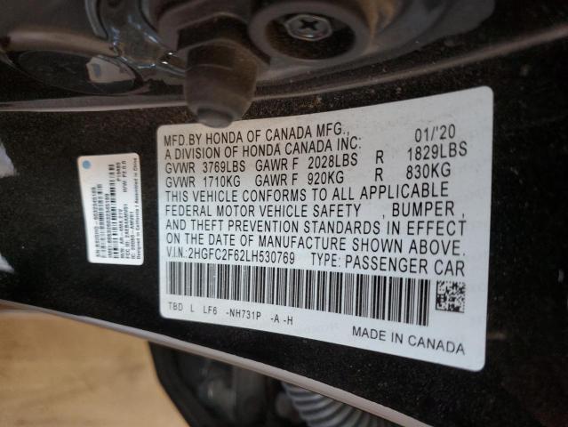 2020 Honda Civic Lx VIN: 2HGFC2F62LH530769 Lot: 52352724