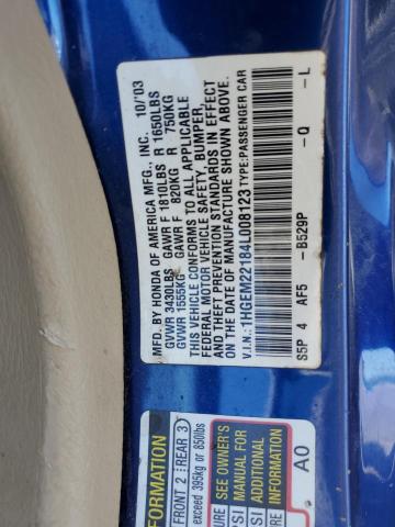 2004 Honda Civic Dx Vp VIN: 1HGEM22184L008123 Lot: 56952874