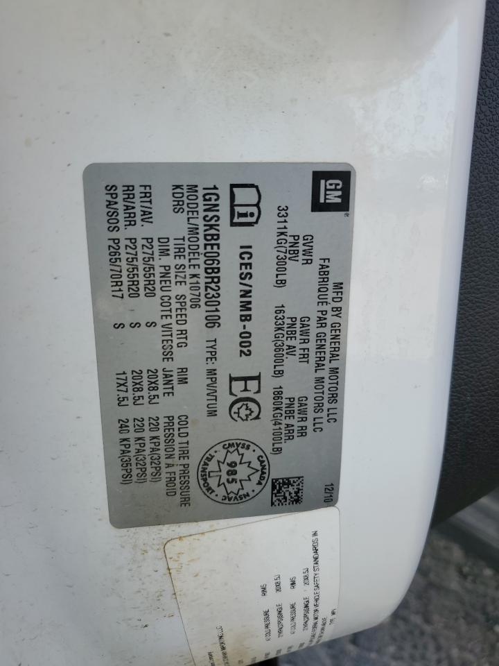 1GNSKBE06BR230106 2011 Chevrolet Tahoe K1500 Lt