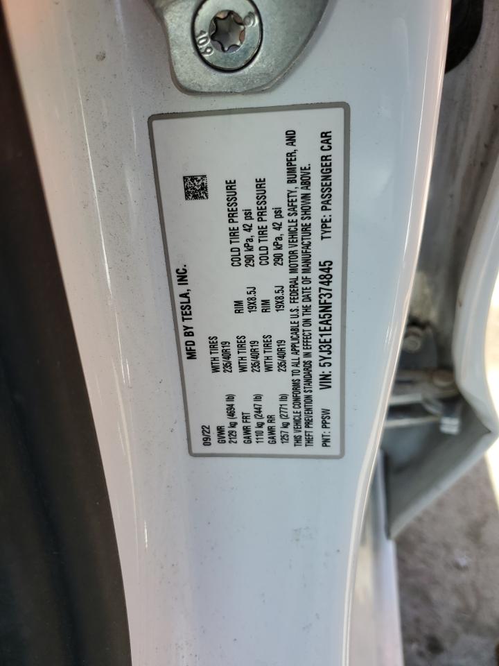 5YJ3E1EA5NF374845 2022 Tesla Model 3