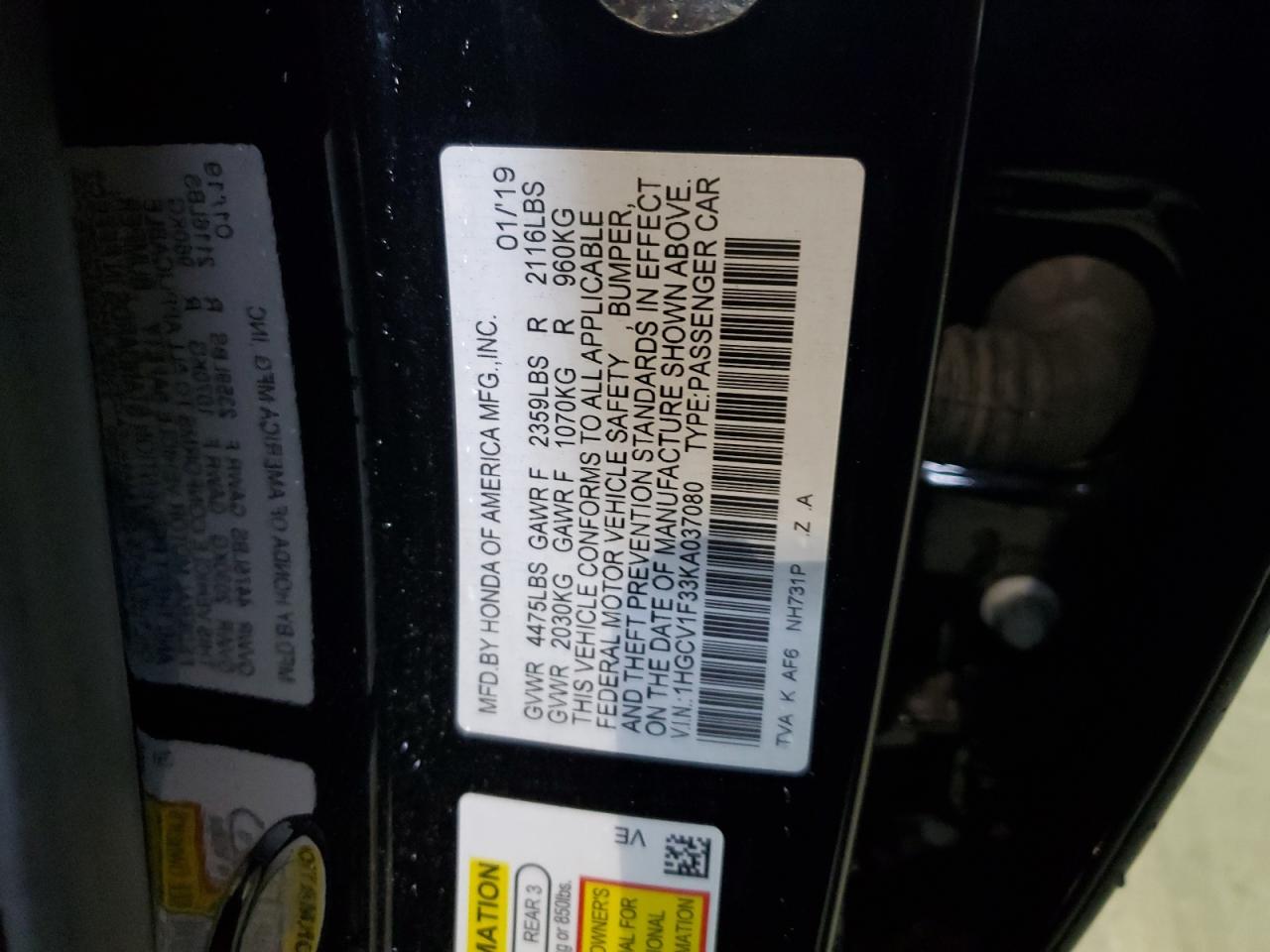 1HGCV1F33KA037080 2019 Honda Accord Sport