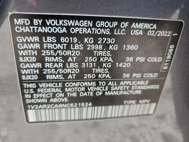 1V2AR2CA9NC521524 2022 Volkswagen Atlas Sel R-Line