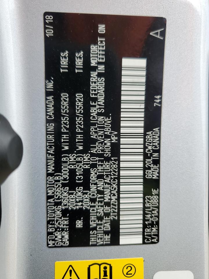 2T2ZZMCA5KC122821 2019 Lexus Rx 350 Base