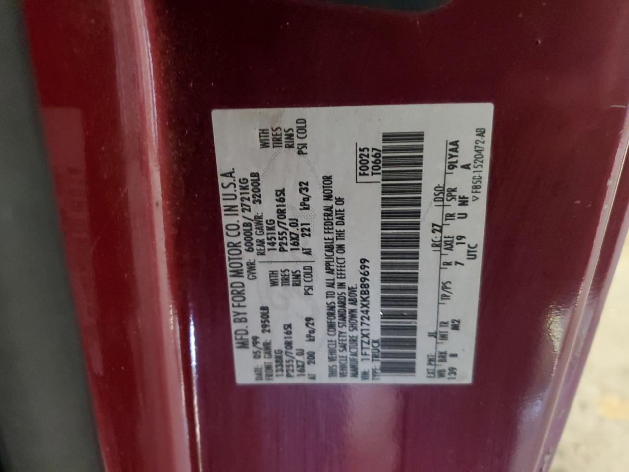 1FTZX1724XKB89699 1999 Ford F150