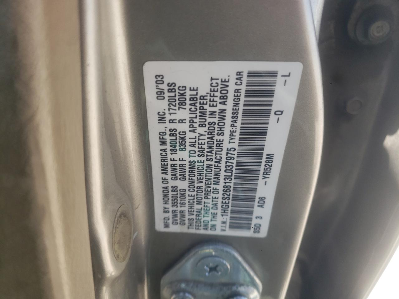 1HGES26813L037975 2003 Honda Civic Ex