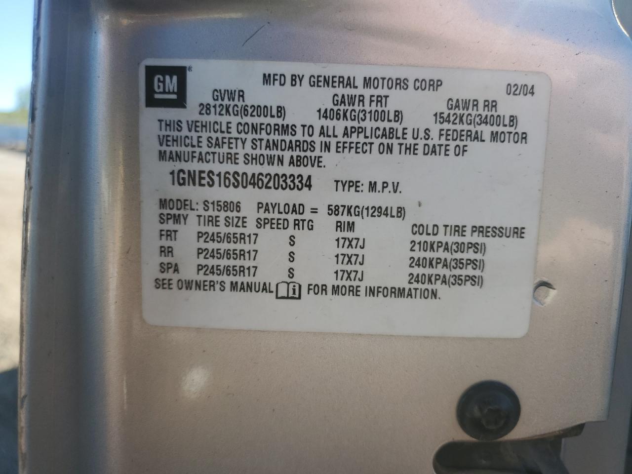 1GNES16S046203334 2004 Chevrolet Trailblazer Ext Ls