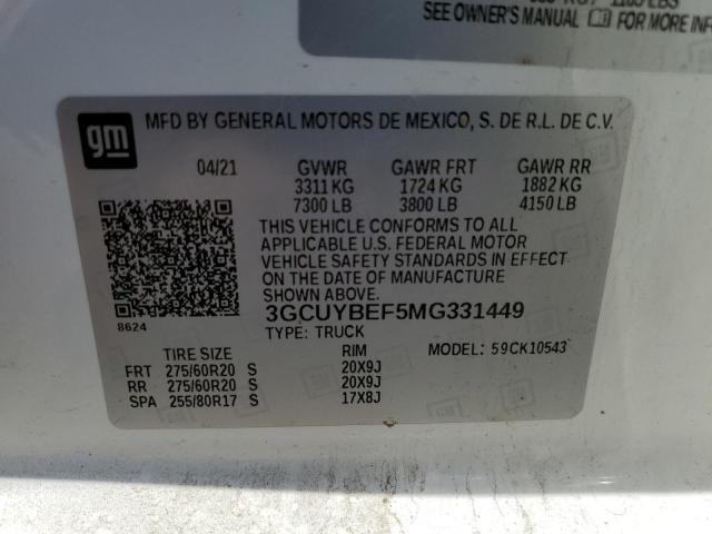 2021 Chevrolet Silverado K1500 Custom VIN: 3GCUYBEF5MG331449 Lot: 56917894