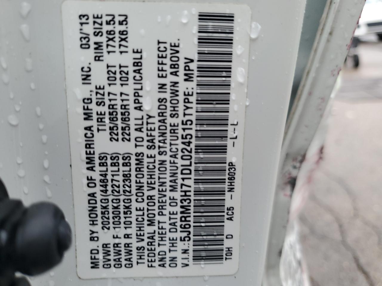 5J6RM3H71DL024515 2013 Honda Cr-V Exl