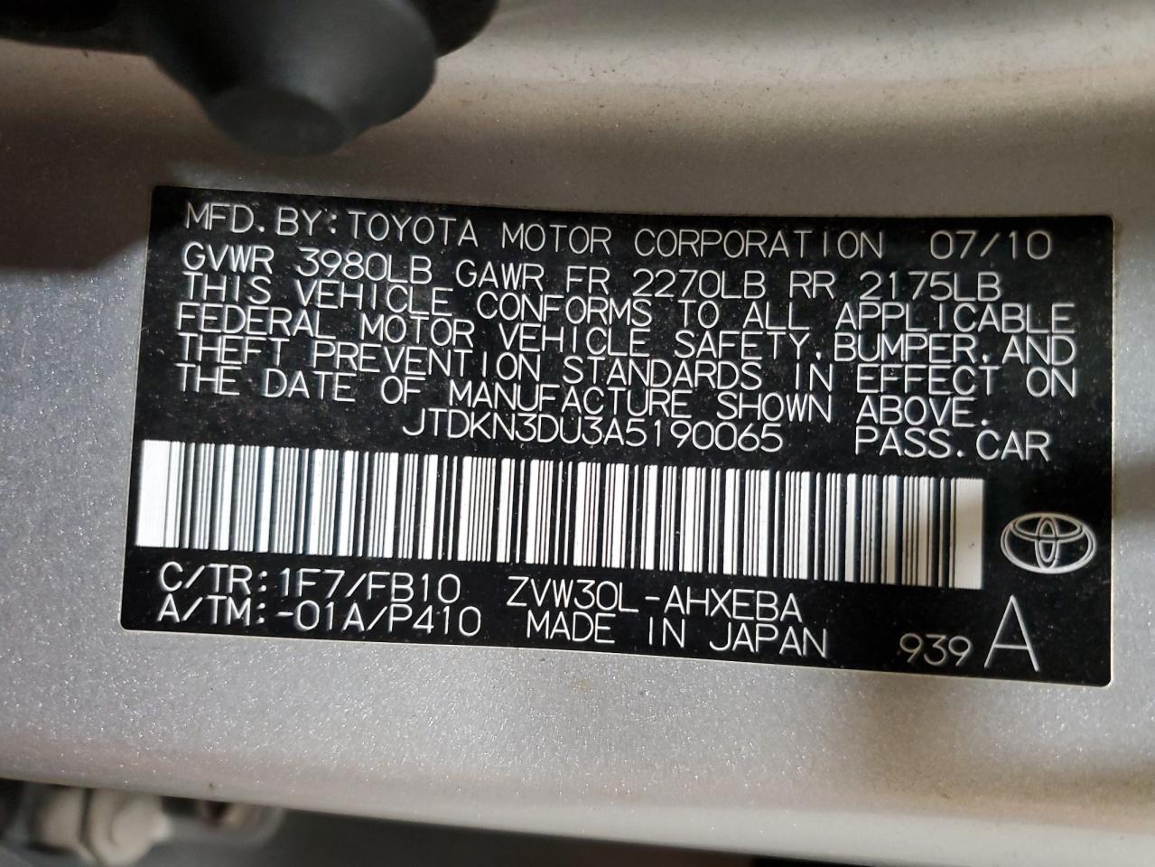 JTDKN3DU3A5190065 2010 Toyota Prius