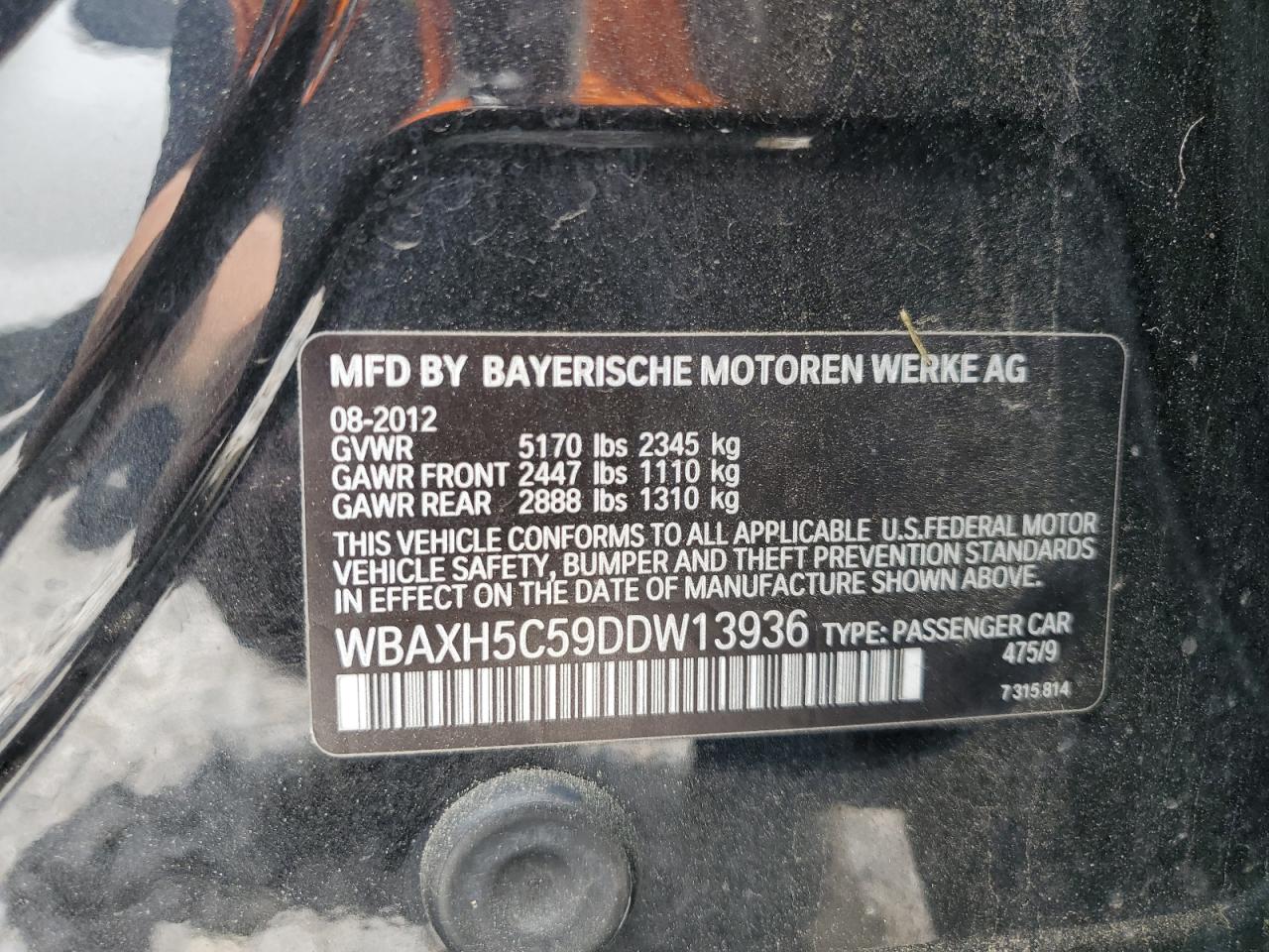 WBAXH5C59DDW13936 2013 BMW 528 Xi