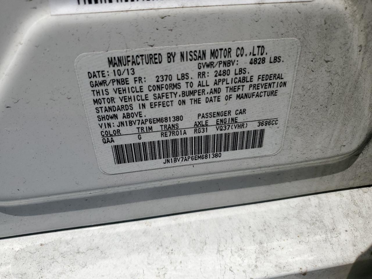 JN1BV7AP6EM681380 2014 Infiniti Q50 Base